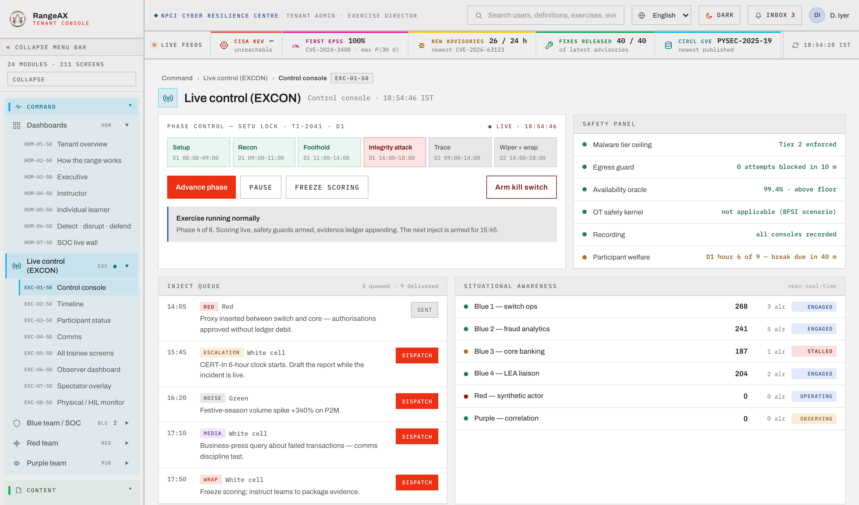 RangeAX live control console during a running exercise